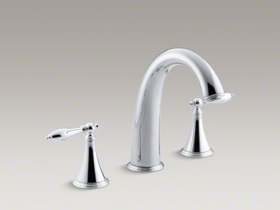 Kohler Finial® Traditional deck-mount bath faucet trim for high-flow valve with lever handles, valve not included  K-T314-4M