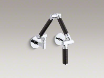 Kohler Karbon® Articulating two-hole wall-mount kitchen sink faucet with 13-1/4" spout with Black tube K-6228-C12