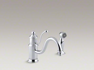 Kohler Antique Single-hole kitchen sink faucet with 8-7/8" spout, color-matched sidespray and lever handle K-169