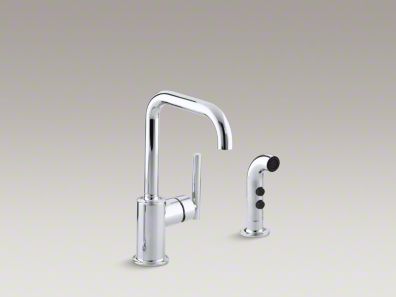 Kohler Purist® Two-hole kitchen sink faucet with 6" spout and matching finish sidespray K-7511
