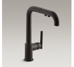 Kohler K-7505-BL Purist Single Hole Kitchen Sink Faucet with 8" Pullout Spout - Matte Black