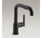 Kohler K-7506-BL Purist Single Hole Kitchen Sink Faucet with 7" Pullout Spout - Matte Black