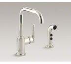 Kohler K-7511-SN Purist Two Hole Kitchen Sink Faucet with 6" Spout and Matching Finish Sidespray - Vibrant Polished Nickel