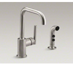 Kohler K-7511-VS Purist Two Hole Kitchen Sink Faucet with 6" Spout and Matching Finish Sidespray - Vibrant Stainless