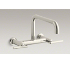 Kohler K-7549-4-SN Purist Two Hole Wall Mount Bridge Kitchen Sink Faucet with 13-7/8" Spout - Vibrant Polished Nickel