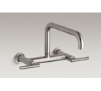 Kohler K-7549-4-VS Purist Two Hole Wall Mount Bridge Kitchen Sink Faucet with 13-7/8" Spout - Vibrant Stainless