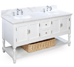 Beverly 60-inch Bathroom Vanity (White/White): Includes a White Solid Wood Cabinet, Soft Close Drawers, a Marble Countertop, and Two Ceramic Sinks