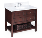 New Yorker 36-inch Bathroom Vanity (White/Chocolate): Includes a Chocolate Solid Wood Cabinet, Soft Close Drawers, a White Marble Countertop, and a Ceramic Sink