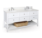 New Yorker 60-inch Bathroom Vanity (White/White): Includes a White Solid Wood Cabinet, Soft Closed Drawers, a Marble Countertop, and Two Ceramic Sinks