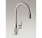Kohler K-690-BN Vinnata Pull Down 16-5/8" Spout and Lever Handle Kitchen Faucet - Vibrant Brushed Nickel