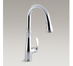 Kohler K-560-CP Bellera Single Hold or Three Hole Kitchen Faucet with Pull Down 7-7/8" Spout and Right Hand Lever Handle - Polished Chrome