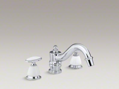 Kohler Antique bath faucet trim for deck-mount high-flow valve with oval handles, requires ceramic handle insets and skirts, valve not included K-T125-9B