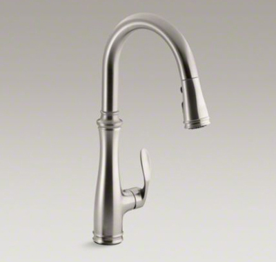 Kohler K-560-VS Bellera Single Hole or Three Hole Kitchen Sink Faucet with Pull Down 7-7/8" Spout and Right Hand Lever Handle - Vibrant Stainless
