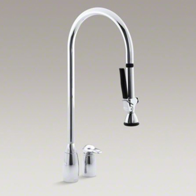 Kohler K-6330-CP ProMaster Two Hole Kitchen Sink with Overhead 27-1/2" Spout with Pull Out Handspray and Lever Handle - Polished Chrome