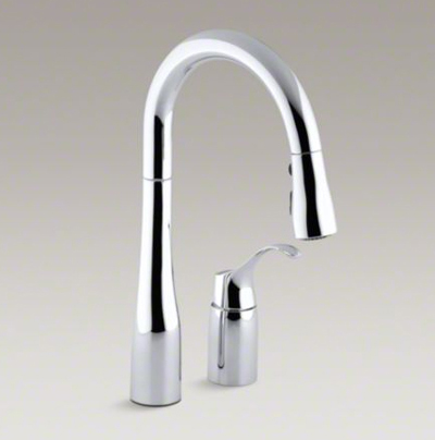 Kohler K-649-CP Simplice Two Hole Kitchen Faucet with 14-3/4" Pull Down Swing Spout - Polished Chrome