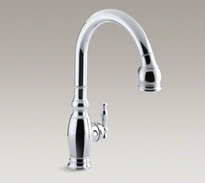 Kohler K-690-CP Vinnata Pull Down 16-5/8" Spout and Lever Handle Kitchen Faucet - Polished Chrome