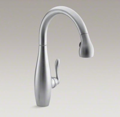 Kohler K-692-G Clairette Pull Down 9-1/2" Spout and Right Hand Lever Handle Kitchen Faucet - Brushed Chrome