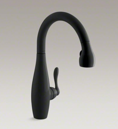 Kohler K-692-7 Clairette Pull Down 9-1/2" Spout and Right Hand Lever Handle Kitchen Faucet - Black