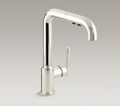 Kohler K-7505-SN Purist Single Hole Kitchen Faucet with 8" Pullout Spout - Vibrant Polished Nickel