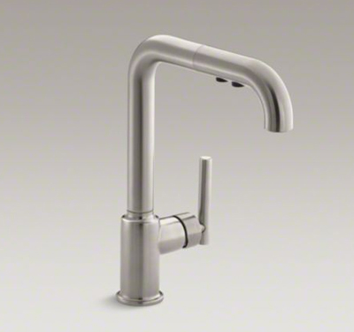 Kohler K-7505-VS Purist Single Hole Kitchen Sink Faucet with 8" Pullout Spout - Vibrant Stainless