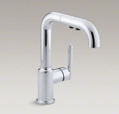 Kohler K-7506-CP Purist Single Hole Kitchen Faucet with 7" Pullout Spout - Polished Chrome