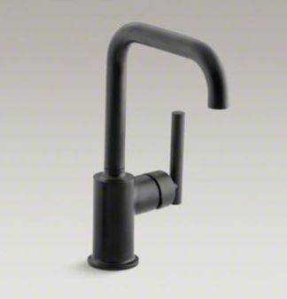 Kohler K-7509-BL Purist Single Hole Kitchen Sink Faucet with 6" Spout - Matte Black