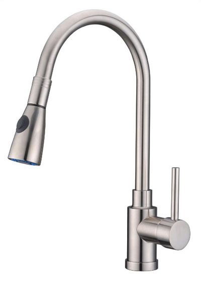Alpha International 78-599 Brushed Chrome Pull Down Spray Kitchen Faucet
