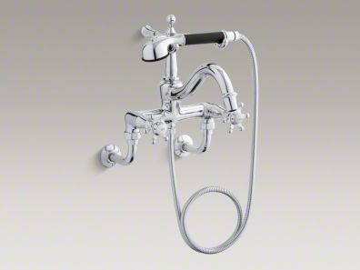 Kohler Antique Floor- or wall-mount bath faucet with 6-prong handles and handshower K-110-3