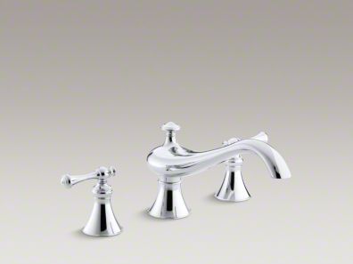 Kohler Revival® deck-mount bath faucet trim for high-flow valve with 9-5/8" spout, traditional lever handles, valve not included K-T16119-4A