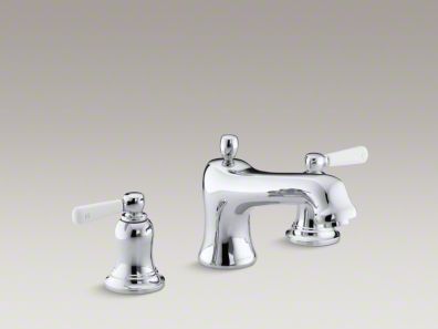 Kohler Bancroft® bath faucet trim for deck-mount valve with diverter spout and White ceramic lever handles, valve not included K-T10592-4P