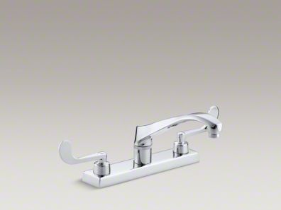 Kohler Triton® Three-hole kitchen sink faucet with 8-1/8" spout, requires handles. K-7825-K-CP