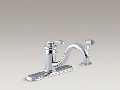 Kohler Fairfax® Three-hole kitchen sink faucet with 9" spout and matching finish sidespray K-12172