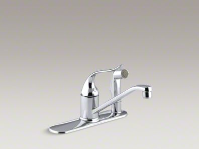 Kohler Coralais® Three-hole kitchen sink faucet with 8-1/2" spout, matching finish sidespray through escutcheon and lever handle K-15173-F