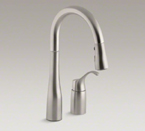 Kohler K-649-VS Simplice Two Hole Kitchen Sink Faucet with 14-3/4" Pull Down Swing Spout - Vibrant Stainless