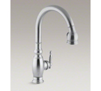 Kohler K-690-G Vinnata Pull Down 16-5/8" Spout and Lever Handle Kitchen Faucet - Brushed Chrome