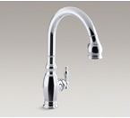 Kohler K-690-CP Vinnata Pull Down 16-5/8" Spout and Lever Handle Kitchen Faucet - Polished Chrome