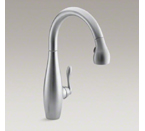Kohler K-692-G Clairette Pull Down 9-1/2" Spout and Right Hand Lever Handle Kitchen Faucet - Brushed Chrome