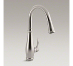 Kohler K-780-VS Cruette Single Hole or Three Hole Kitchen Sink Faucet with Pull Down 7-7/8" Spout and Lever Handle - Vibrant Stainless